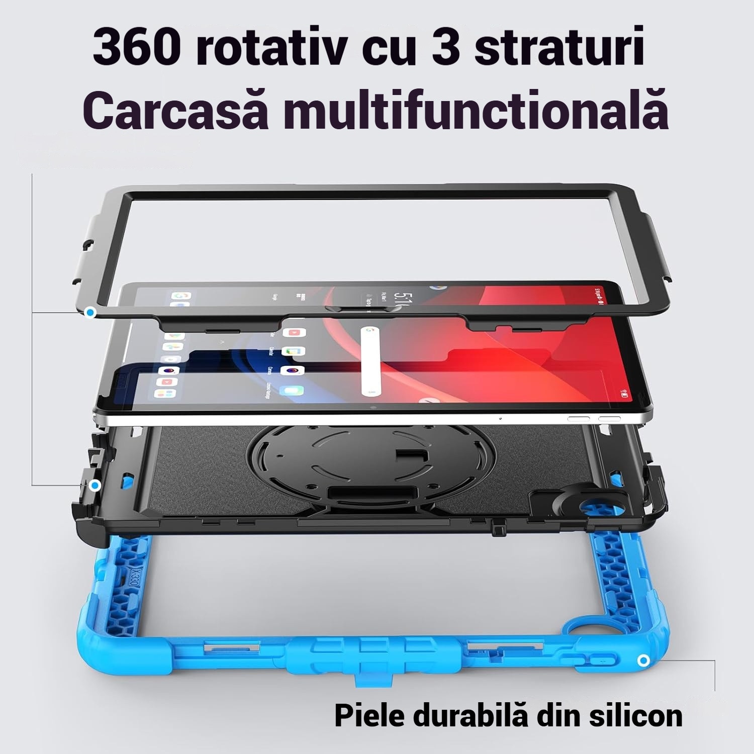 Husa protectie tableta pentru LENOVO Tad11 2024 TB331FC /T ab M11 TB330FU, Fudisenn®, cu Curea de Curele de umar si Folie Protectoare, Rotire La 360°, Rezistent la Socuri si la cadere, Dispozitiv de Sustinere in Toate Directiile, Albastru deschis