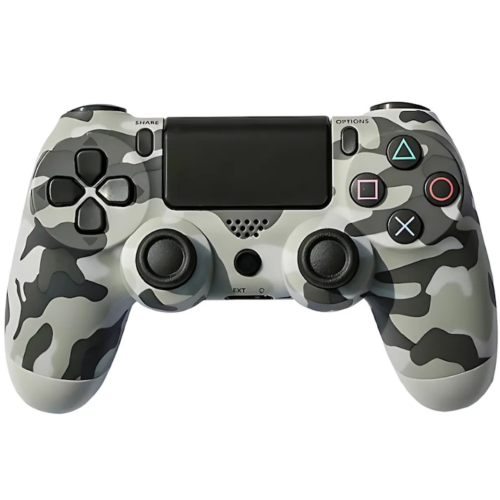 SDEPOT® vezeték nélküli vezérlő, PS4 kompatibilis, gyors reagálással, rezgéssel, újratölthető akkumulátorral, camouflage mintával, szürke