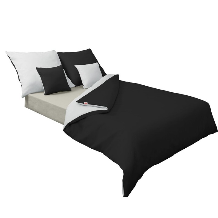 Ágyneműhuzat, 160x200, 2x70x80, kétszínű fekete/fehér, MATEX, szatén