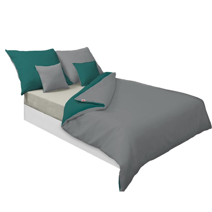 Szatén ágynemű 140x200cm, MATEX, 100% pamut, 2 részes szett, zöld/sötétszürke