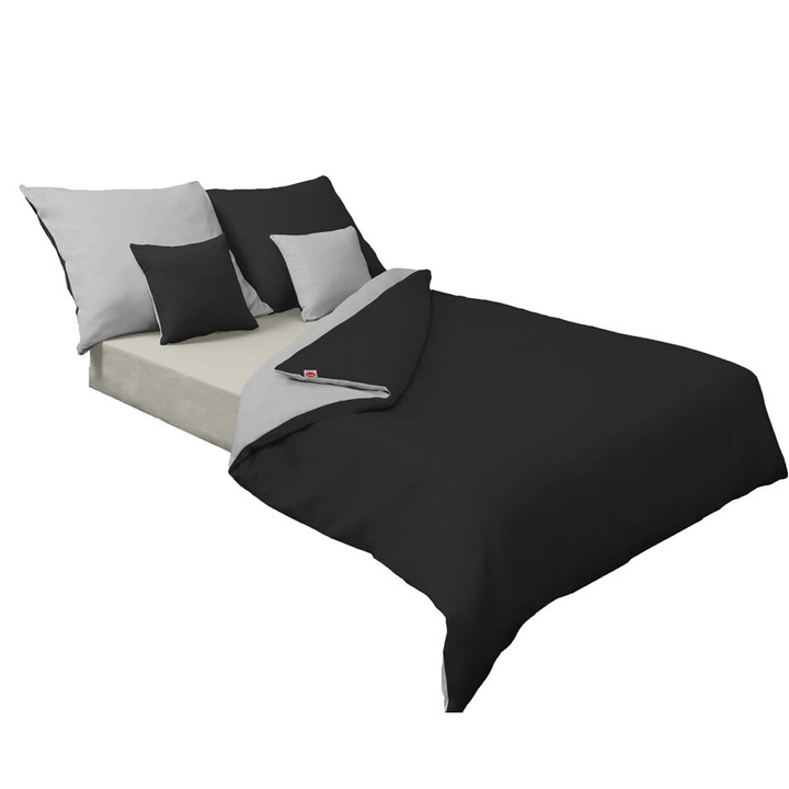 MATEX ágynemű garnitúra 160x200cm + 2x70x80cm, kétoldalas szürke/fekete, 100% pamut