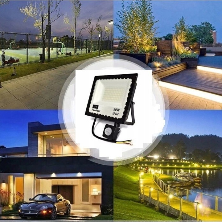 Felinare LED 50W Azaris cu senzor de miscare si crepuscul, lumina rece 6000K, IP66