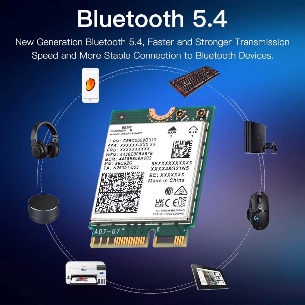 Мрежова карта, Intel Wi-Fi 7 BE202NGW /OSGEAR-PACK, трибандов 2.4G/5G ...