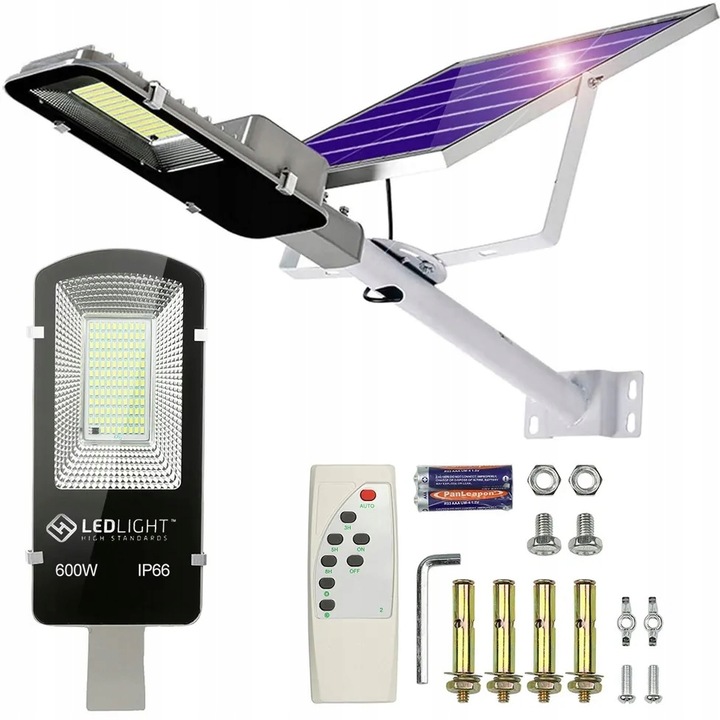 Lampa solara de gradina 600W cu senzor de amurg, 102 LED-uri, neagra