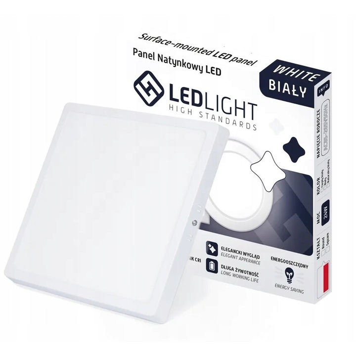 Plafoniera LED natynkata LedClick 18W, 21x21cm, alb, lumina neutra 4500K