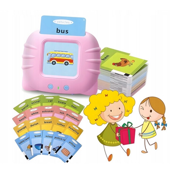 Cititor de carduri pentru invatarea limbii engleze, MAXSELL, 112 carduri, culoare albastra, set complet