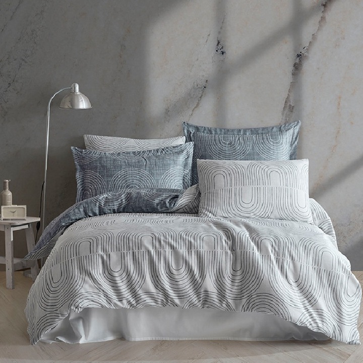 Lenjerie de pat pentru 2 persoane, Majoli, Pietro Ice, Satin, 6 piese