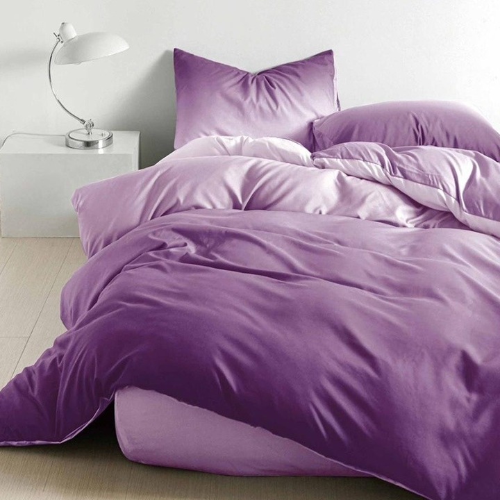 Lenjerie de pat pentru 2 persoane, Pucioasa, Accent, Mov, Bumbac Satinat, 4 piese