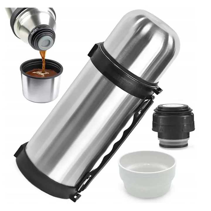 Termos metalic 1200ml, argintiu, pentru bauturi calde si reci, ideal pentru drumetii si picnicuri