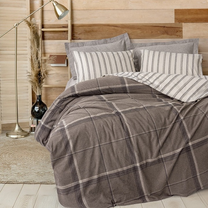 Lenjerie de pat pentru 2 persoane, Cottonbox, Caldo, Maro, Bumbac 100%, 4 piese