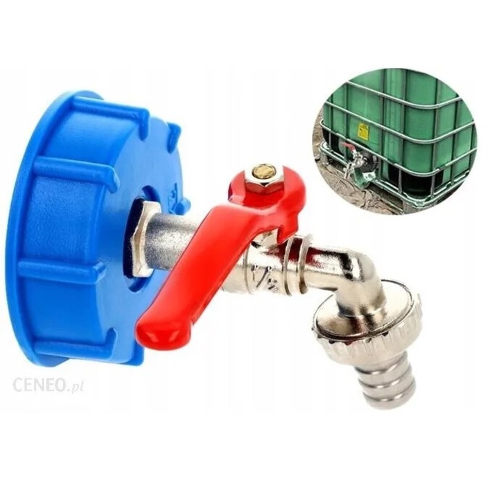 Azaris fém csap szett Mauserhez, GZ 3/4"-os kimenettel, kék IBC S60x6 kupakkal, 12,5 mm-es tömlőbemenettel