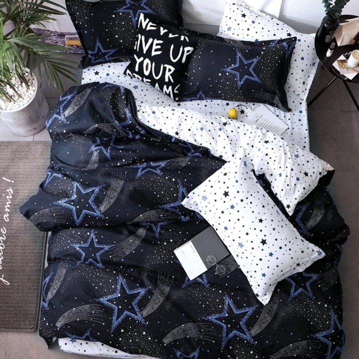 Lenjerie de pat pentru 2 persoane, Pucioasa, Hakas, Bumbac Satinat, 4 piese