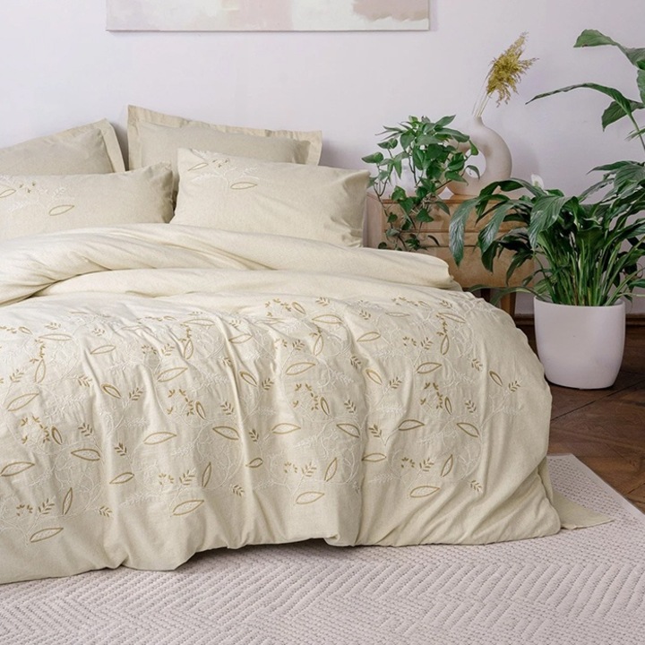 Lenjerie de Pat pentru 2 Persoane, Model LX4632, Bumbac 100%, 6 Piese