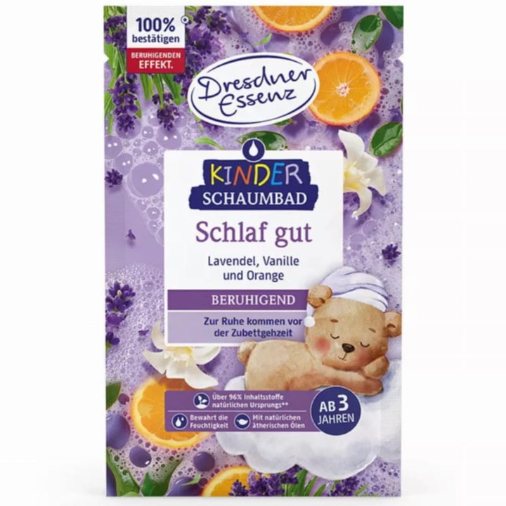 Spuma de baie pentru copii, Dresdner Essenz, Spij Dobrze, 40ml, cu uleiuri esentiale de lavanda si portocala, vegan