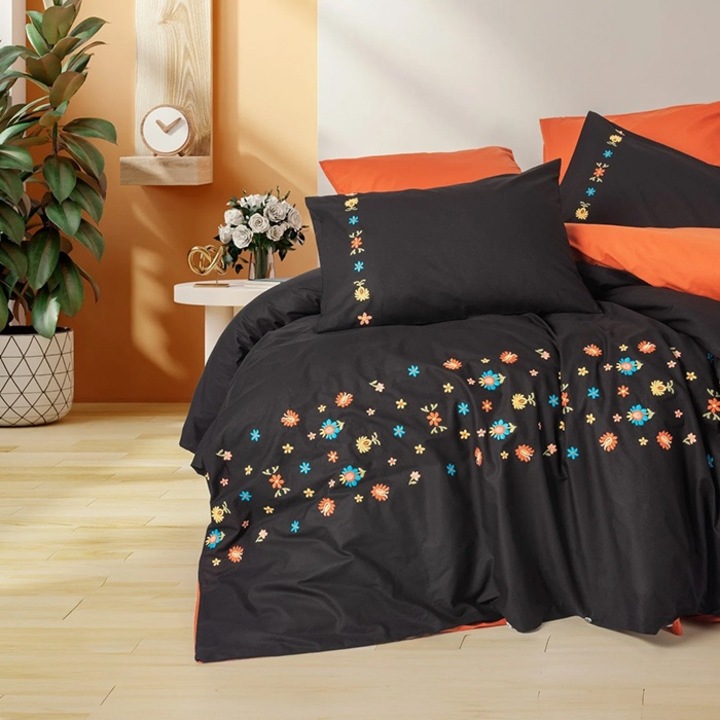 Lenjerie de Pat pentru 2 Persoane, Model LX4735, Bumbac 100%, 6 Piese