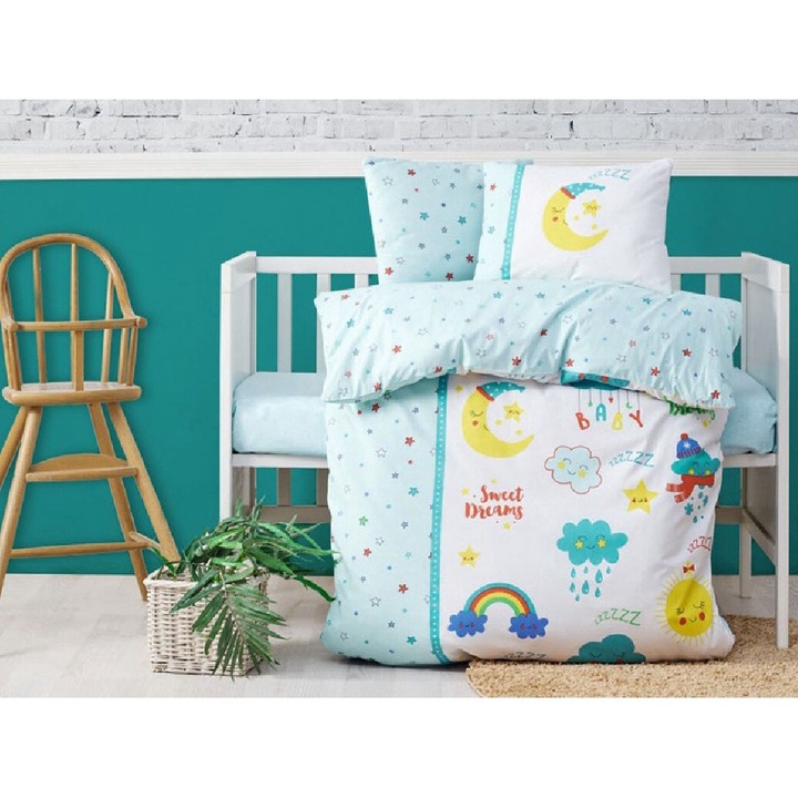 Lenjerie de pat pentru 1 persoana, Cottonbox, Pat bebelus, Ruyalar, Bumbac 100%, 4 piese