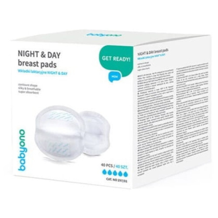 Set 40 tampoane absorbante pentru sani, 12 cm, Babyono, alb