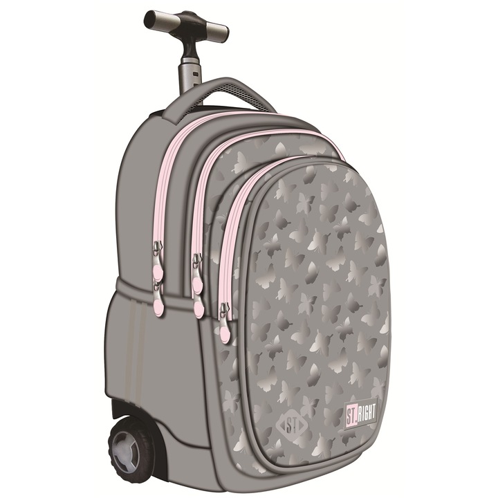 Ghiozdan Troler ST.Right, colectia Silver Butterflies, TB01, roti silicon, 44x32x25 cm