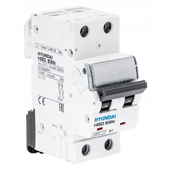 Túlterhelés kapcsoló 2P, 6kA, 32A, Hyundai HGD, fehér