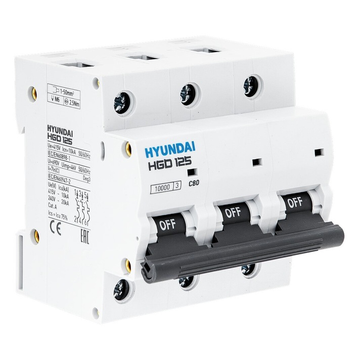 Siguranta electrica Hyundai HGD, 3P, 125AF, 10kA, 80A