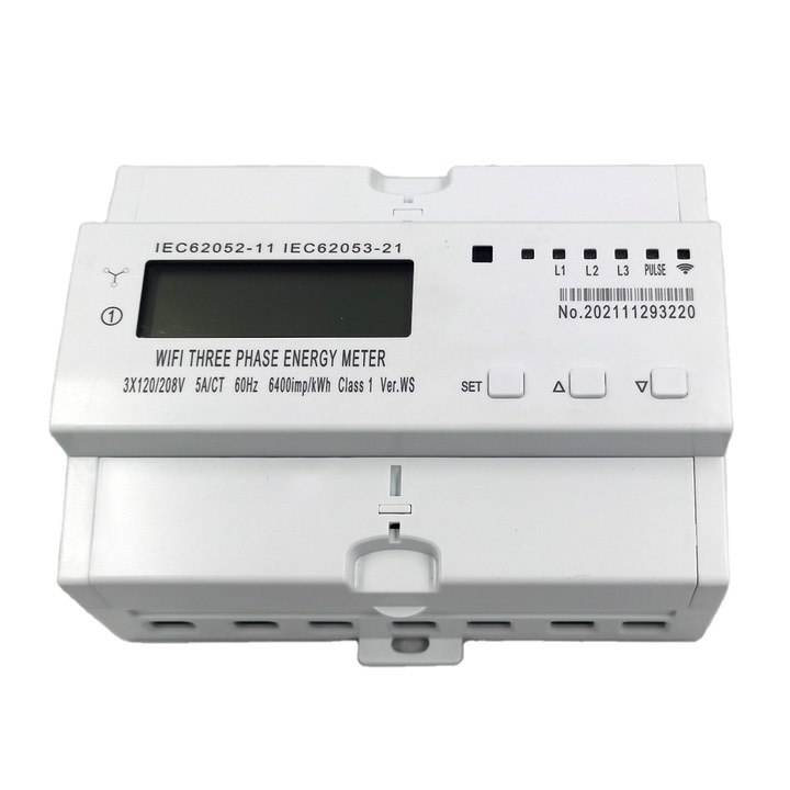 Contor de energie Wi-Fi 3 faze IVAP, 80A, display LCD, montare pe sina DIN, 65x125x100mm