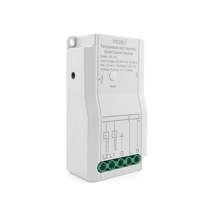 Modul de control WiFi, Moes, MS-103, masurare temperatura si umiditate, 90-250V AC, 15A