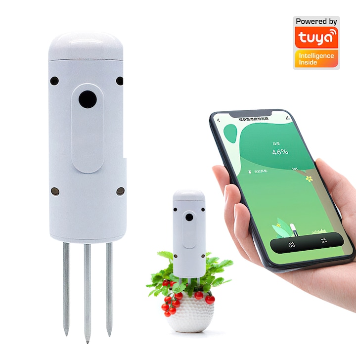 Set senzor umiditate si temperatura sol, GOMEDIA, Alb, IP-67, 2xAA