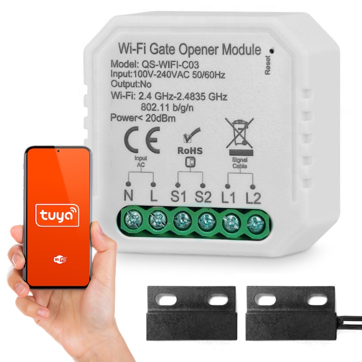 Kit controler Wi-Fi pentru poarta garaj, GOMEDIA, senzor de deschidere, 230V, 0-50°C, 200m raza