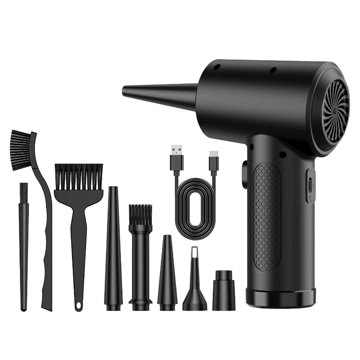 Suflanta portabila, GOMEDIA, portabila, 3 viteze, LED, 6000 mAh, set cu accesorii