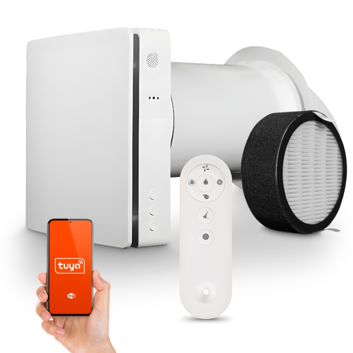Recuperator caldura, GOMEDIA, 97% eficienta, Wi-Fi, 235x255x475mm, alb