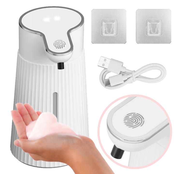 Szappanadagoló automata, GOMEDIA, 400ml, fehér, USB-C töltéssel