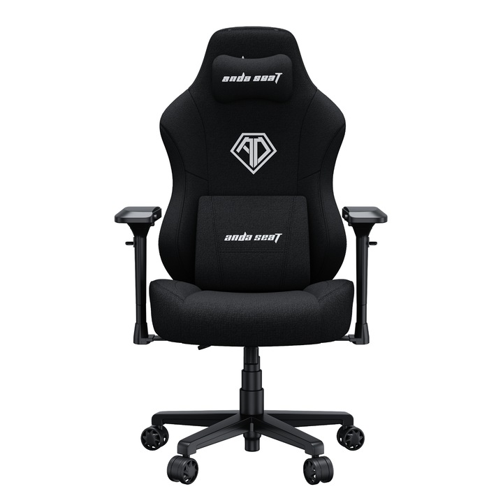 Scaun de gaming, Anda Seat, Phantom 3 Pro L, Material textil (Fabric), Negru, Spuma AD Mold de inalta densitate, Design racing Pro, Suport lombar fix integrat, Cotiere 2D reglabile, Baza din nylon, Greutate maxima: 130 kg