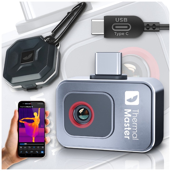 Термокамера P2 Thermal Master, GOMEDIA, 256x192 px, zoom 15x, USB-C, компактна, черна