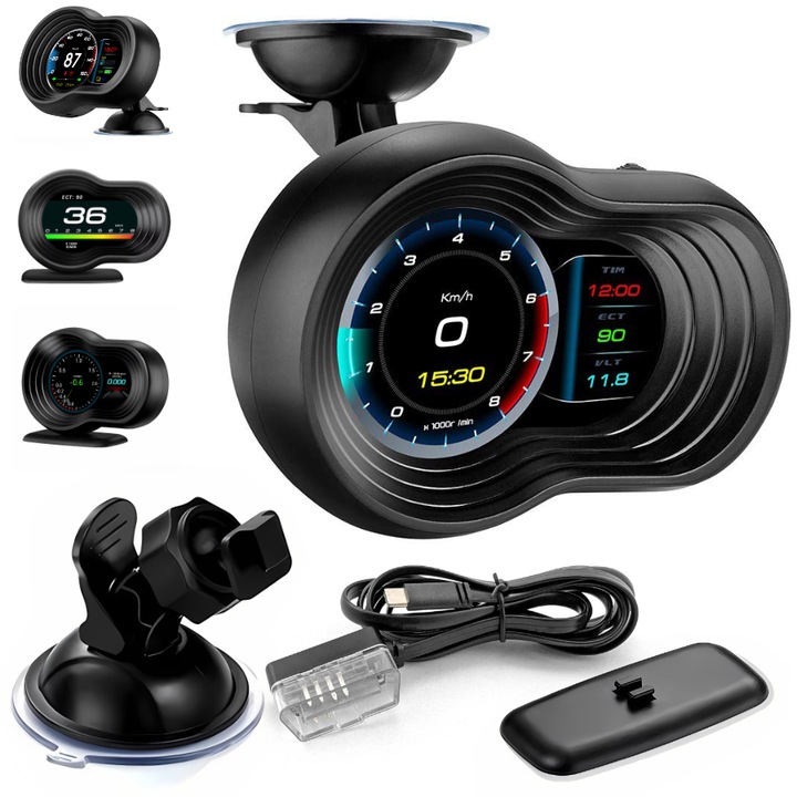 Afisaj auto HUD F9, GOMEDIA, conectare OBDII, senzor de lumina, set complet