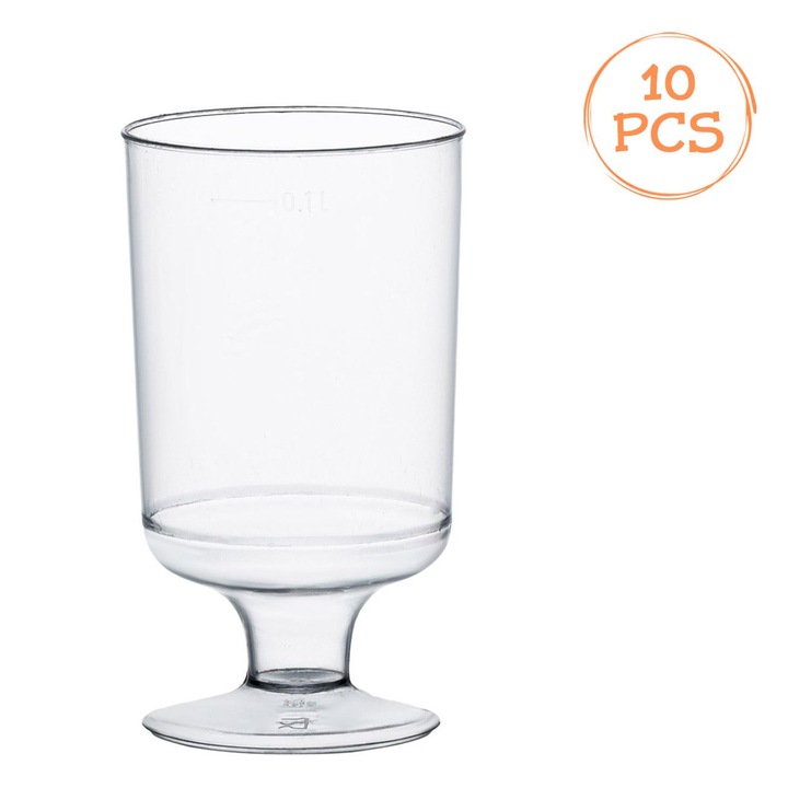 Pahare din Plastic pentru Vin Transparente Reutilizabile 100ml - 10buc