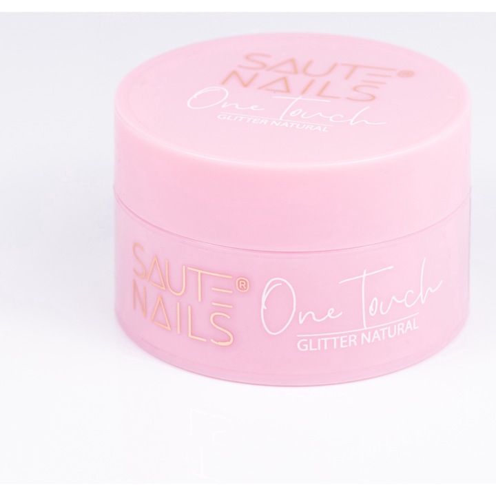 Gel uv pentru constructie, Saute nails, One touch glitter natural, Roz cu particule, 50 g, Auto-nivelant, Stralucitor, Aderenta ideala pe unghii