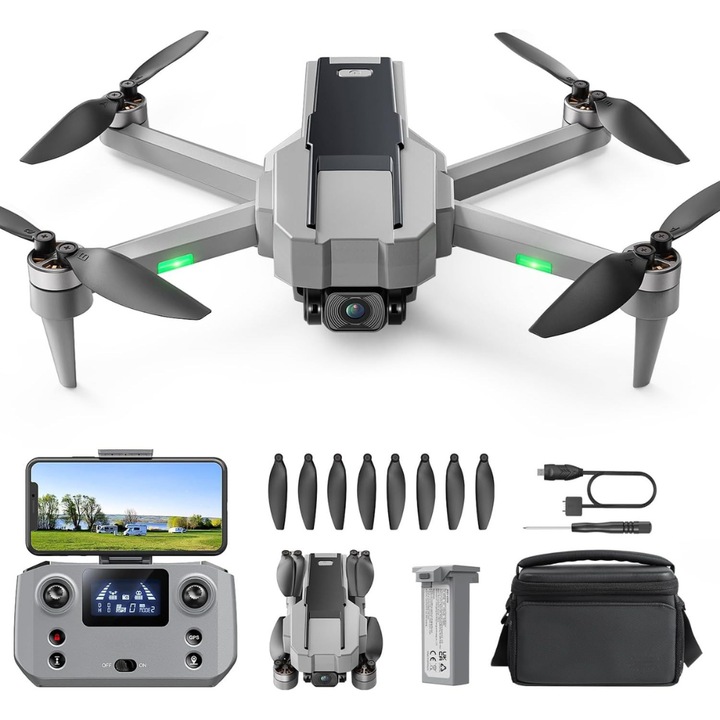 Дрон с дистанционно управление HS440G, 4K камера, 5G WiFi, GPS, Автоматично връщане, Електронна стабилизация на изображението, Оптично позициониране на потока, Follow Me, Tap-Fly, 24 минути време за полет, Сгъваем, Приложение за мобилен телефон, USB, Сив