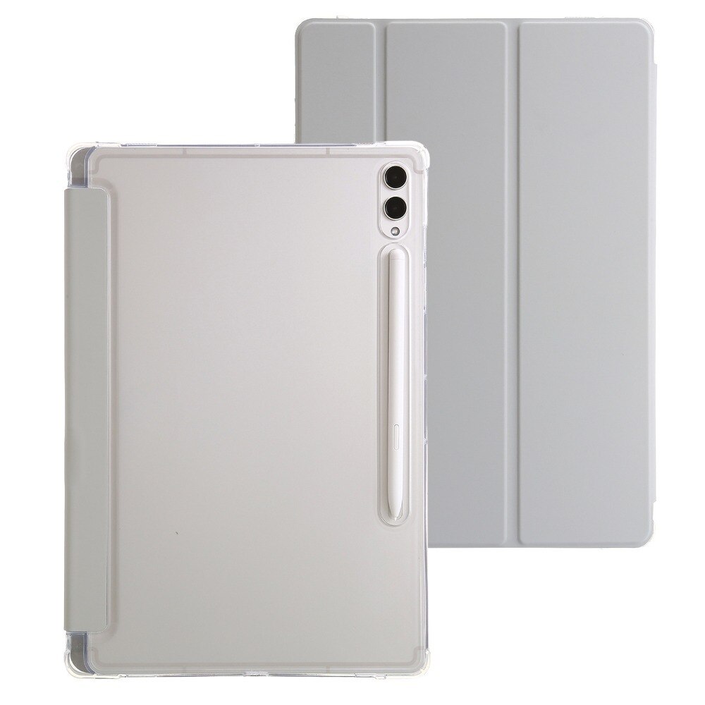 Husa Smart Cover compatibila cu Samsung Galaxy Tab S9FE, compatibila cu S9plus,10.9''/11'', Atasament magnetic, Antisoc, Usor de instalat, Portabil, Design ergonomic, TPU/Acril/Piele ecologica Slot Pen, Gri, Compatibil cu huse pentru tablete Samsung