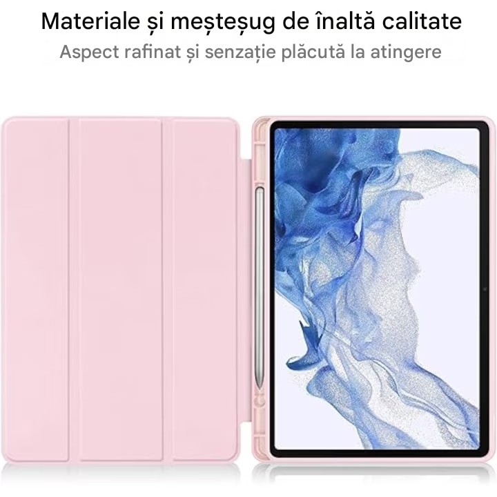 Husa Smart Cover compatibila cu Samsung Galaxy Tab S9FE, compatibila cu S9plus,10.9''/11'', Atasament magnetic, Antisoc, Usor de instalat, Portabil, Design ergonomic, TPU/Acril/Piele ecologica Slot Pen, Gri, Compatibil cu huse pentru tablete Samsung