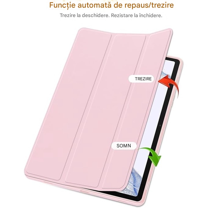Husa Smart Cover compatibila cu Samsung Galaxy Tab S9FE, compatibila cu S9plus,10.9''/11'', Atasament magnetic, Antisoc, Usor de instalat, Portabil, Design ergonomic, TPU/Acril/Piele ecologica Slot Pen, Gri, Compatibil cu huse pentru tablete Samsung