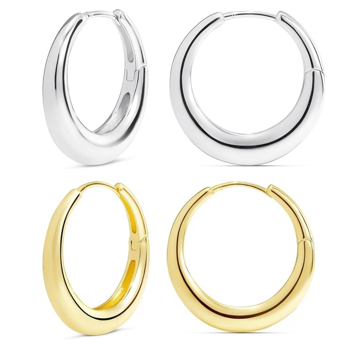 Set 2 Cercei dama rotunzi Argint 925, Vanaxalife®, Auriu/ Argintiu