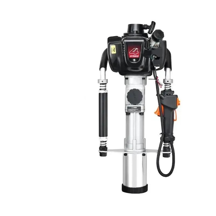 JH-68 gázüzemű kerítésoszlop-meghajtó, 37,7 köbcentis, 4 ütemű motor, 3 hüvelyt tartalmaz, piros