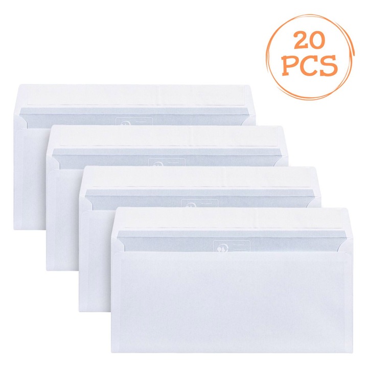 Set 20 Plicuri corespondenta, hartie, 11x23cm, alb