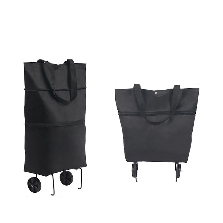 Carucior de Cumparaturi pe Roti, Pliabila, Neagra, 45x40x12 cm