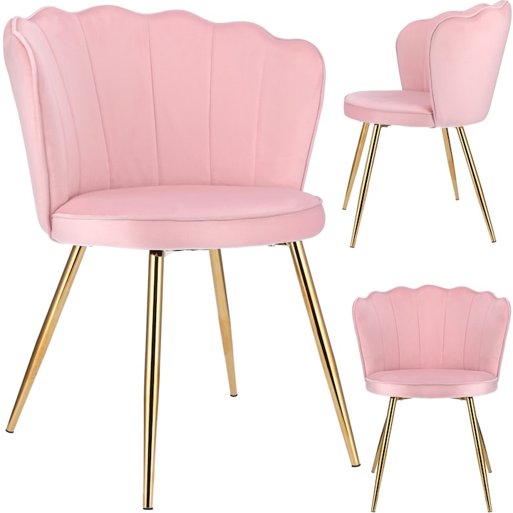 Scaun Jumi, roz, 80x58x58cm, din velur, cadru metalic