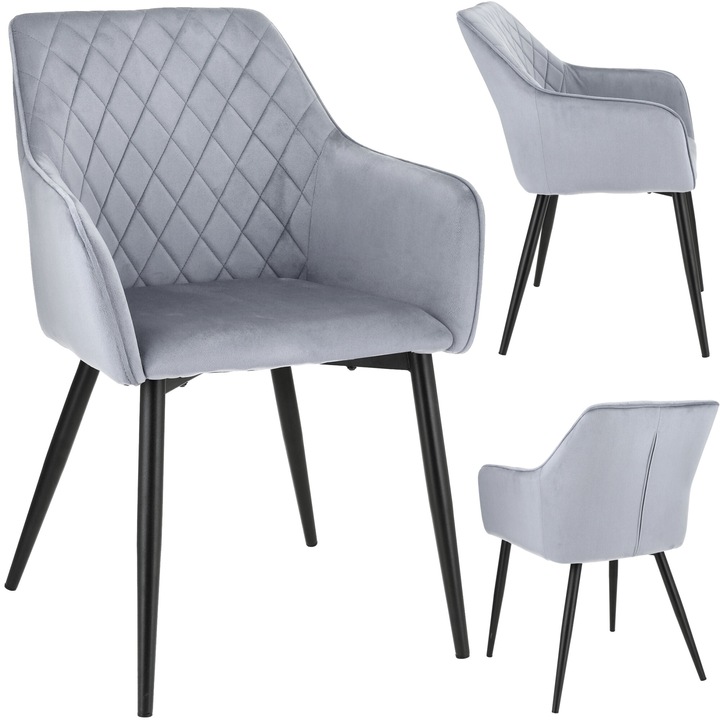 Scaun Jumi, model Apis, gri, 84x57x59cm, din velur, baza metalica