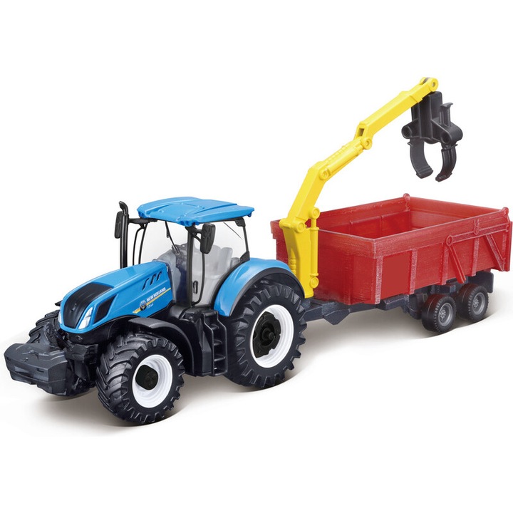 Bburago modellautó, New Holland T7.315 modell, utánfutóval, 26cm, többszínű