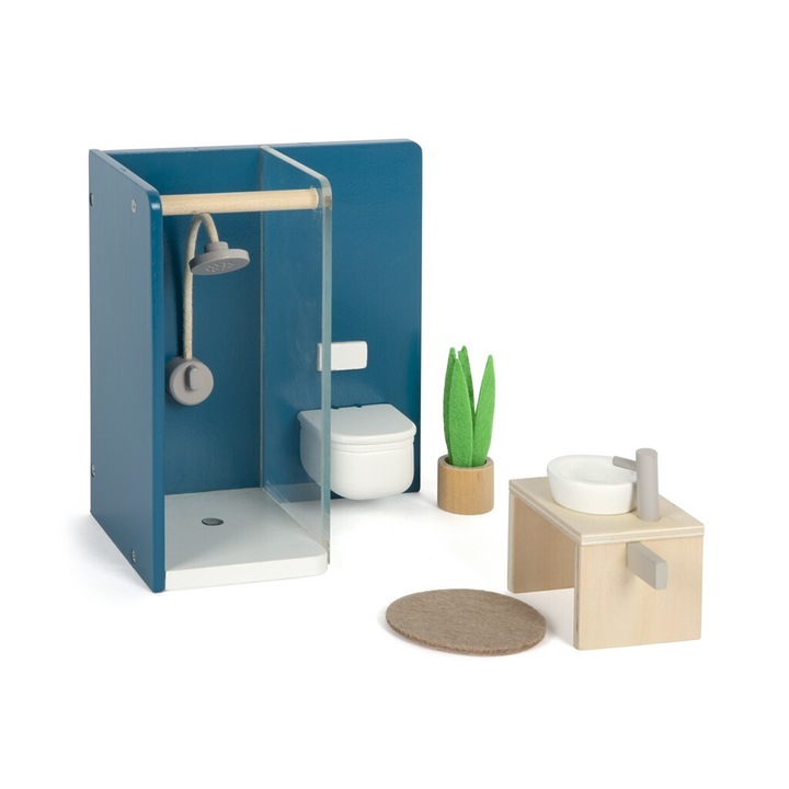 Комплект мебели за баня за кукли, Малко краче, 15x9.4x16 см, дърво