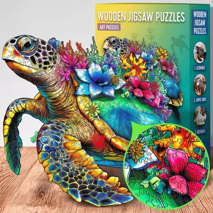 EscapeWelt fa puzzle, 500 db, közepes nehézségű, 42x42x0,5 cm, teknős