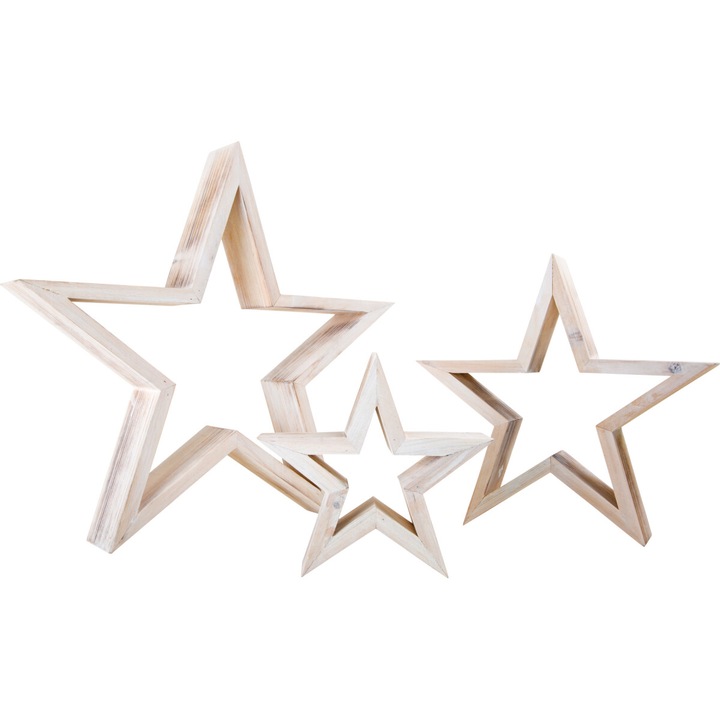 Set decoratiuni camera copilului, Small Foot, 3 piese, stele albe, 34x5,5x33cm, 16x4,5x15cm